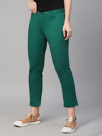 Women's Cotton Lycra Regular Fit Pant Green