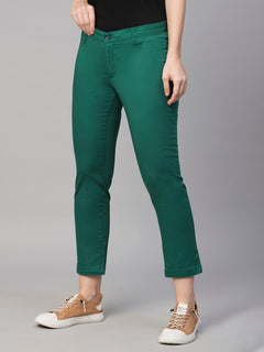 Women’s Cotton Lycra Regular Fit Pant Green