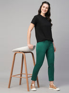 Women's Cotton Lycra Regular Fit Pant Green