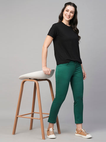Women's Cotton Lycra Regular Fit Pant Green