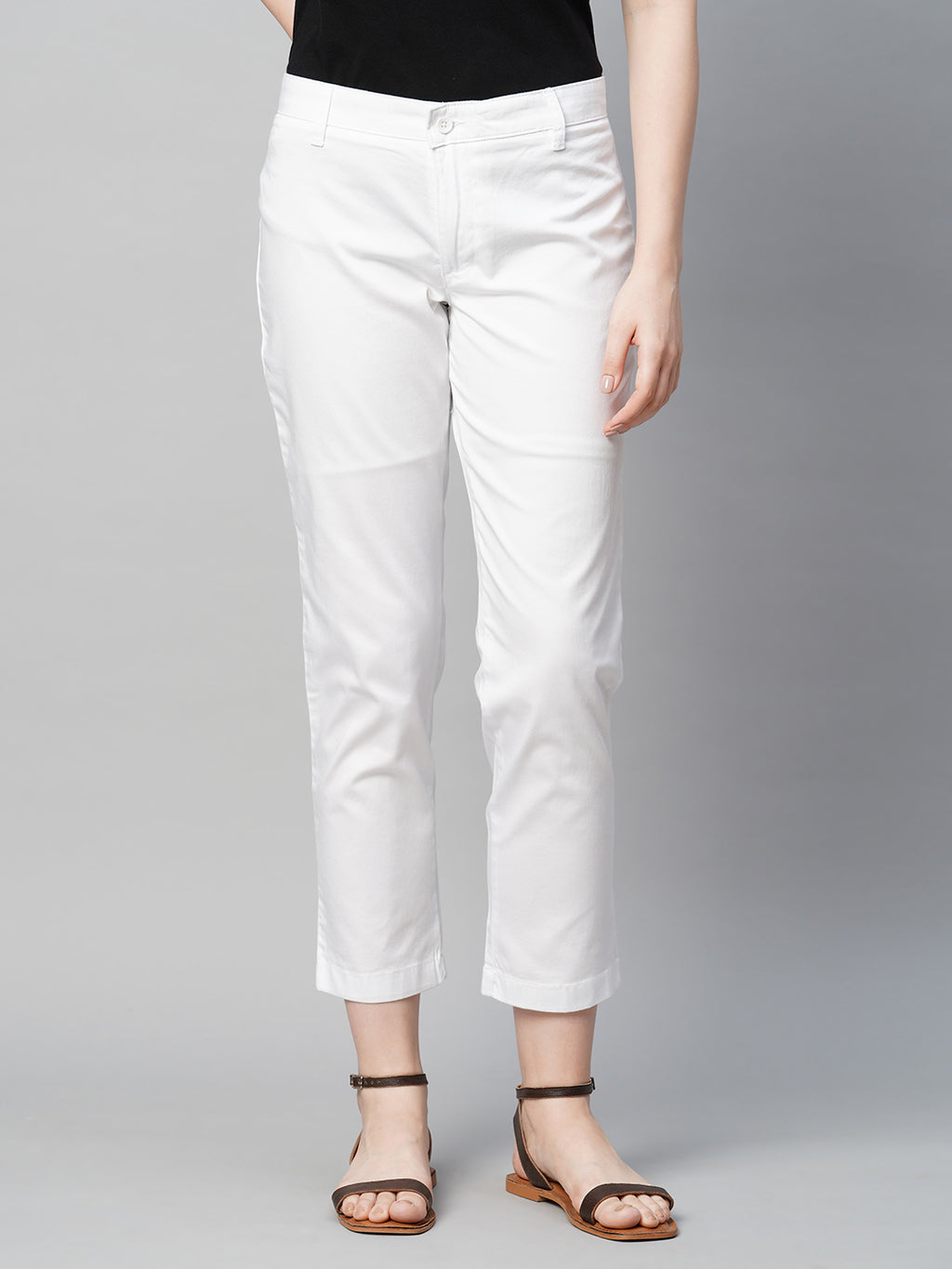 Women's Cotton Elastane Regular Fit Pant White