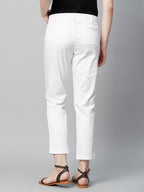 Women's Cotton Elastane Regular Fit Pant White