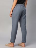Women's Grey Linen Cotton Regular Fit Pant