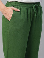 Women's Green Linen Viscose Regular Fit Pant
