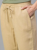 Women's Khaki Linen Viscose Regular Fit Pant