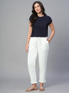 Women's White Linen Viscose Regular Fit Pant
