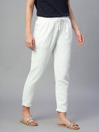 Women's White Linen Viscose Regular Fit Pant