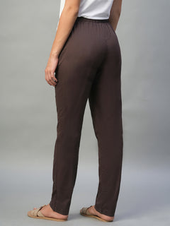 Women’s Cotton Lycra Regular Fit Drawstring Pant Brown