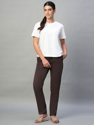 Women's Brown Cotton Lycra Regular Fit Pant