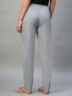 Women's Light Grey Cotton Lycra Regular Fit Pant