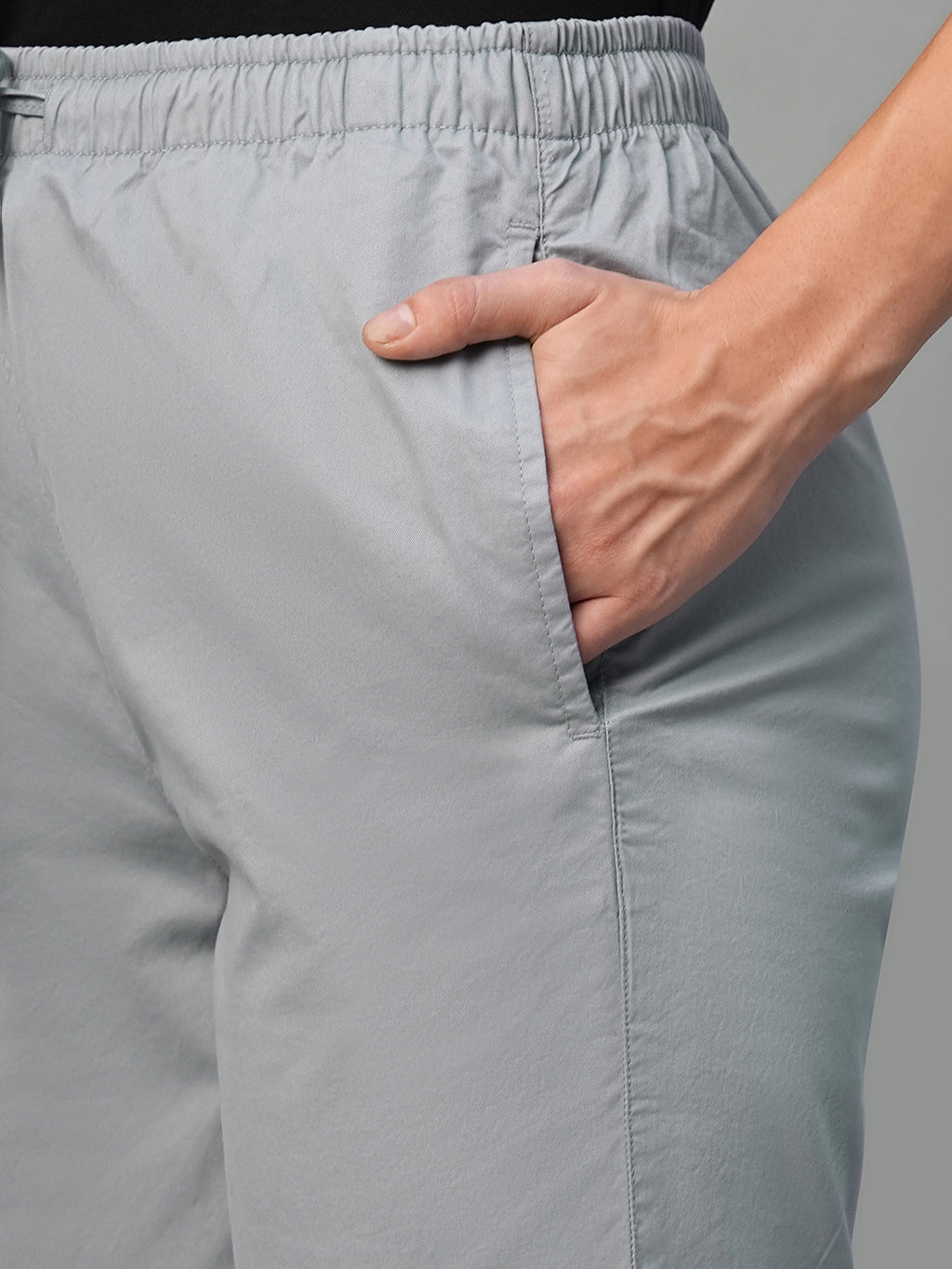 Women's Light Grey Cotton Lycra Regular Fit Pant
