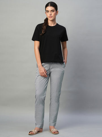 Women's Light Grey Cotton Lycra Regular Fit Pant