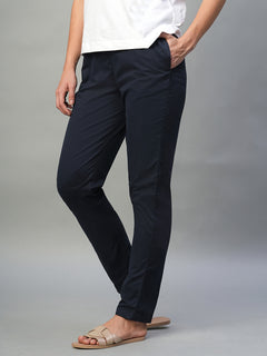 Women’s Cotton Lycra Regular Fit Straight Leg Pant Navy