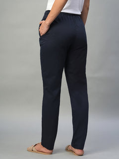 Women’s Cotton Lycra Regular Fit Straight Leg Pant Navy