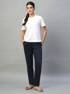 Women’s Cotton Lycra Regular Fit Straight Leg Pant Navy