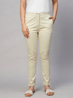 Women's Cotton Lycra Slim Fit Slim Pant Beige
