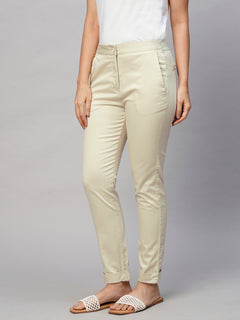 Women’s Cotton Lycra Slim Fit Pant Beige