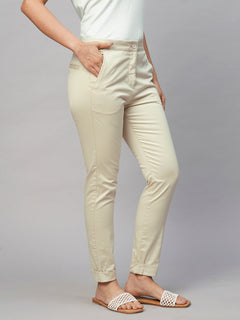 Women’s Cotton Lycra Slim Fit Pant Beige