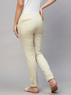 Women's Cotton Lycra Slim Fit Slim Pant Beige