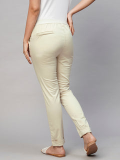 Women’s Cotton Lycra Slim Fit Pant Beige