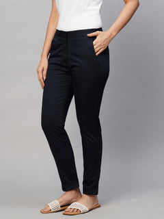 Women’s Cotton Lycra Slim Fit Pant Navy