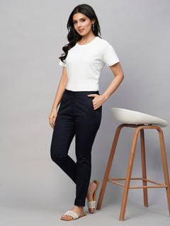 Women’s Cotton Lycra Slim Fit Pant Navy