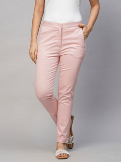 Women’s Cotton Lycra Slim Fit Pant Pink