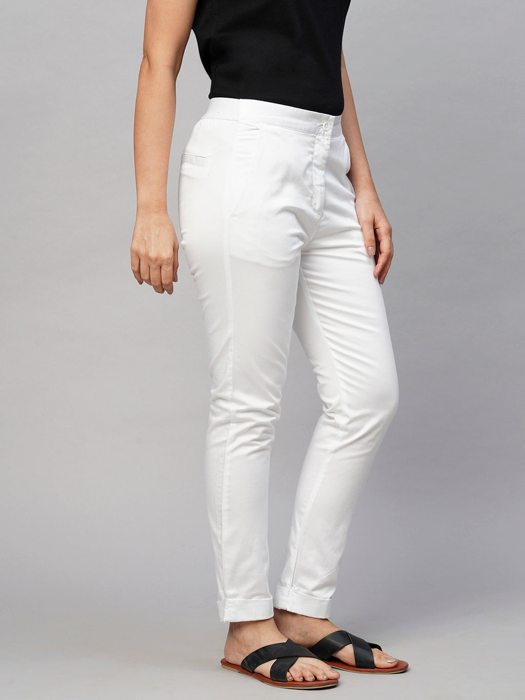 Women's Cotton Lycra Slim Fit Pant White