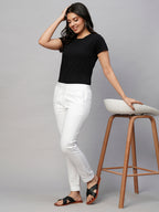 Women's Cotton Lycra Slim Fit Pant White