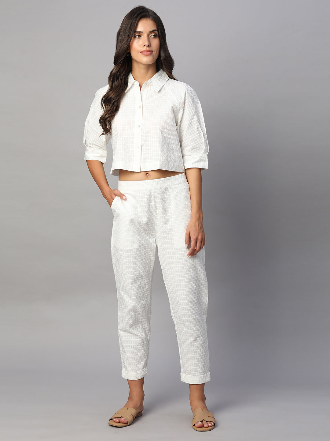 Women's White 100% Cotton Regular Fit Pant