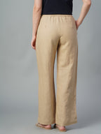 Women's Khaki 100% Linen Regular Fit Pant