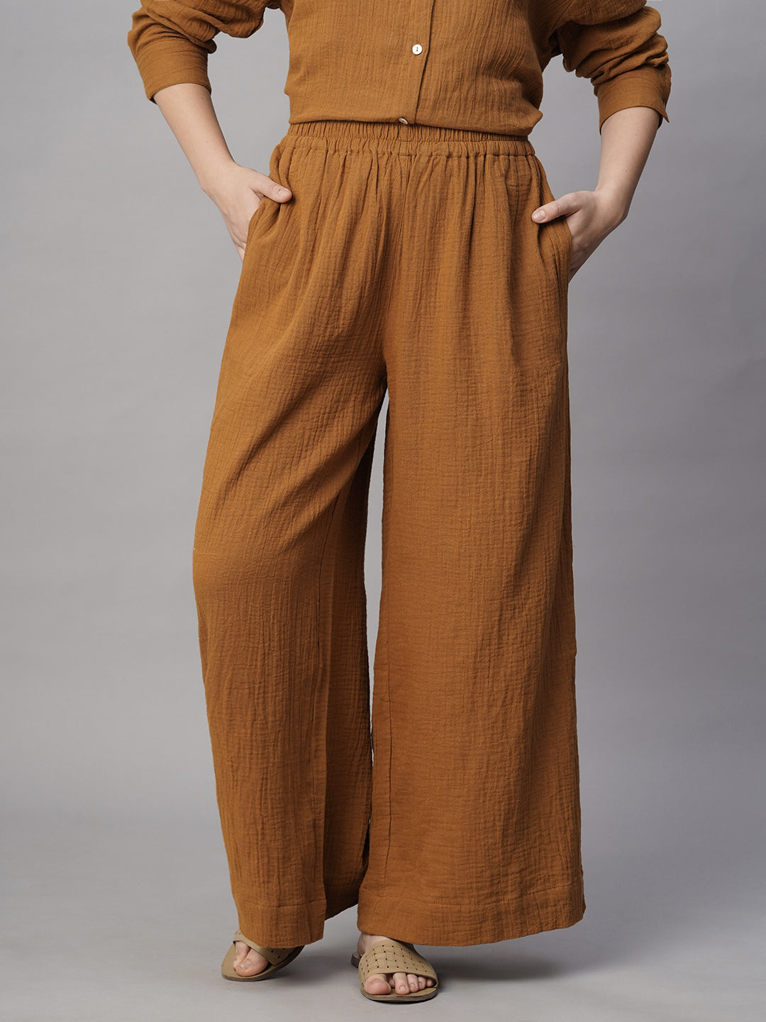 Women's Mustard Cotton Regular Fit Pant