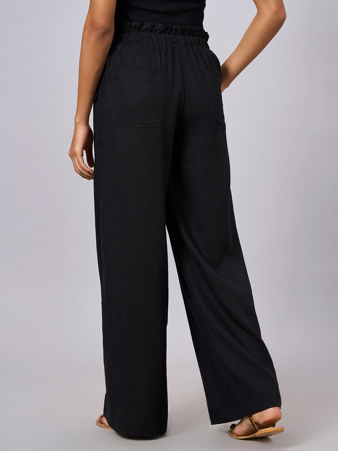 Women's Black Linen Viscose Regular Fit Pant