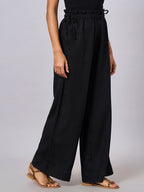 Women's Black Linen Viscose Regular Fit Pant