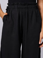 Women's Black Linen Viscose Regular Fit Pant