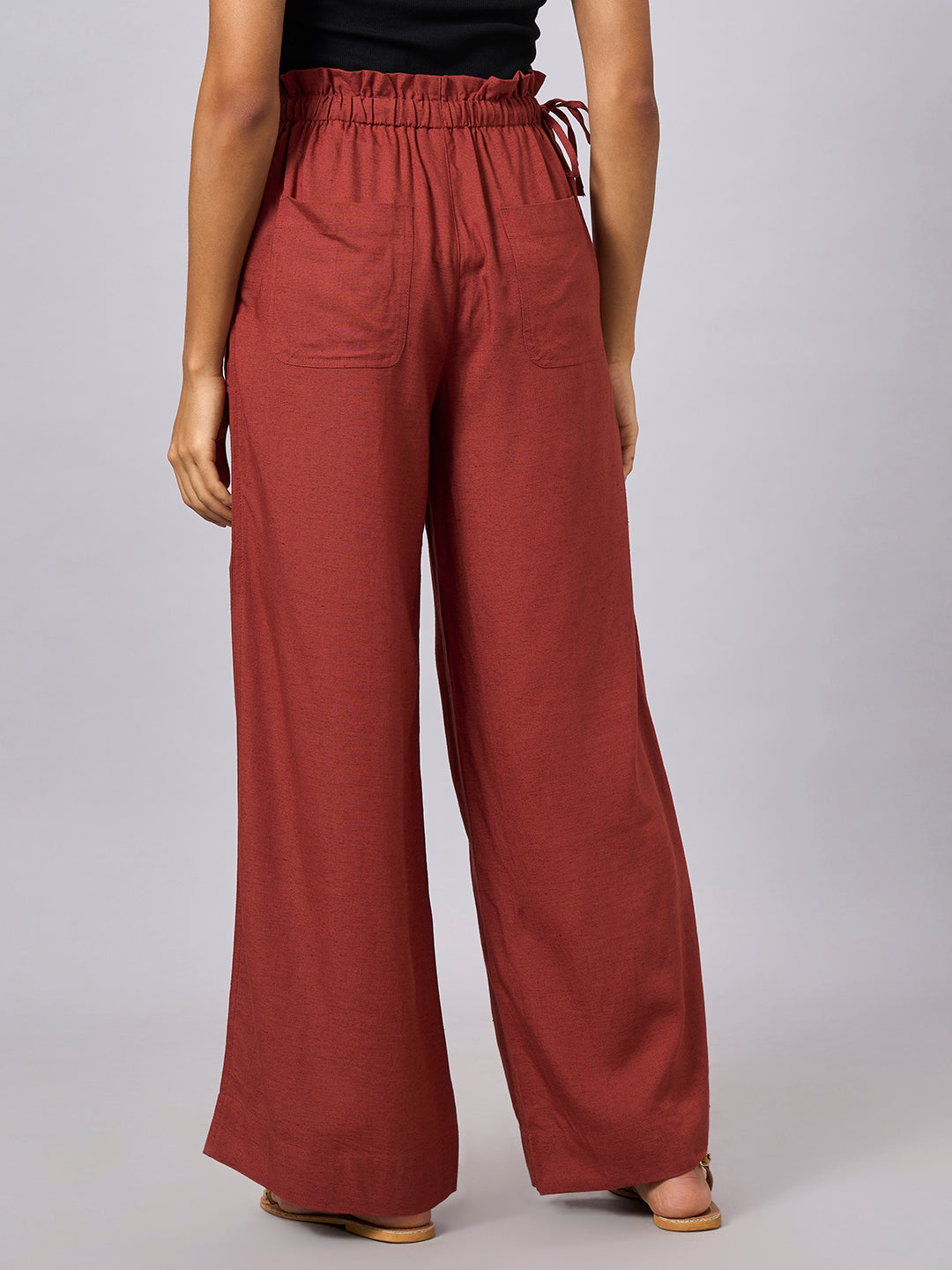 Women's Rust Linen Viscose Regular Fit Pant