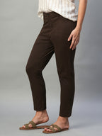 Women's Brown Cotton Lycra Regular Fit Pant