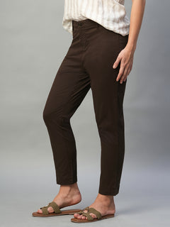 Women’s Cotton Lycra Regular Fit Side Pocket Pant Brown