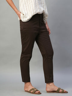 Women’s Cotton Lycra Regular Fit Side Pocket Pant Brown