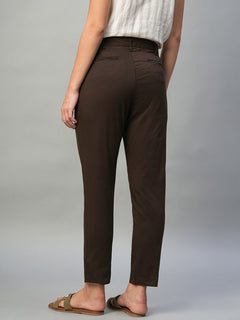 Women’s Cotton Lycra Regular Fit Side Pocket Pant Brown