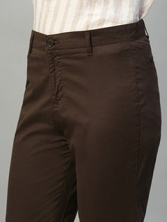 Women’s Cotton Lycra Regular Fit Side Pocket Pant Brown