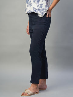 Women’s Cotton Lycra Regular Fit Tapered Pant Navy