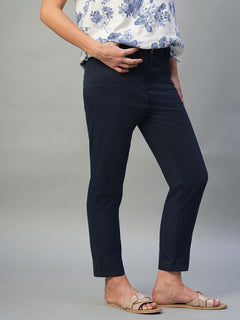 Women’s Cotton Lycra Regular Fit Tapered Pant Navy