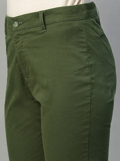 Women’s Cotton Lycra Regular Fit Button Zip Pant Olive