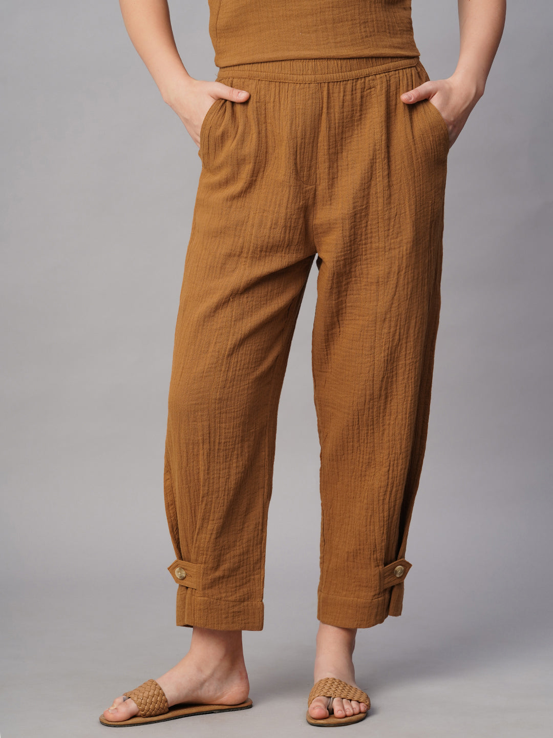 Women's Mustard Cotton Regular Fit Pant