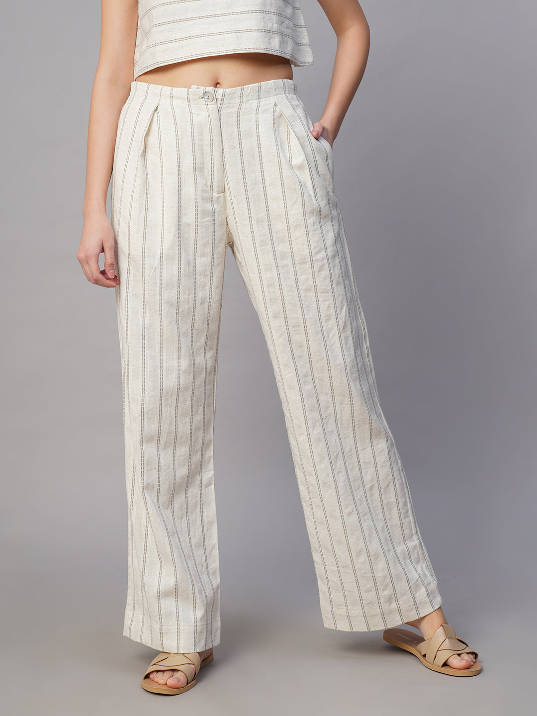 Women's Olive Cotton Linen Wide Leg Pant