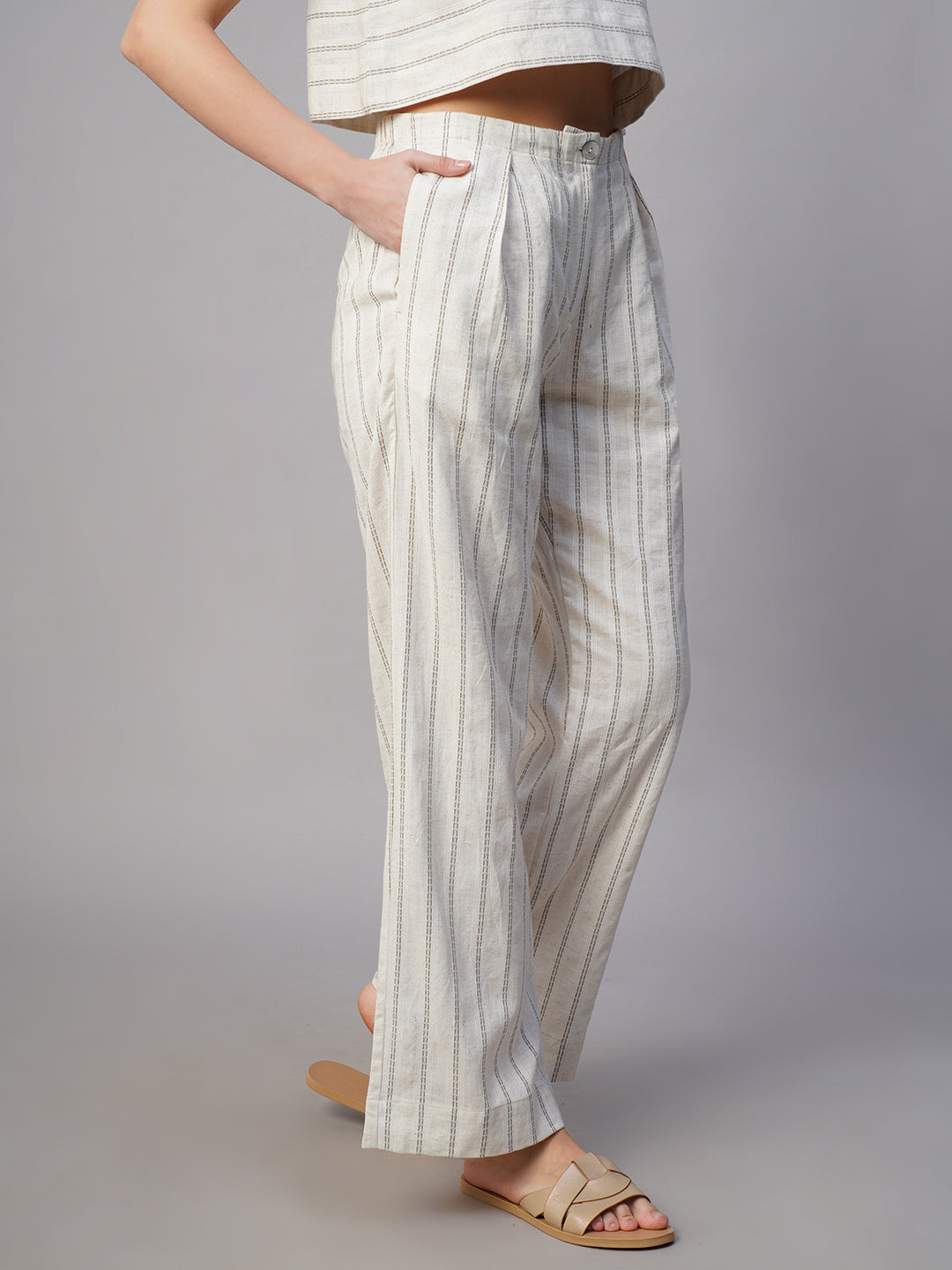 Women's Olive Cotton Linen Wide Leg Pant