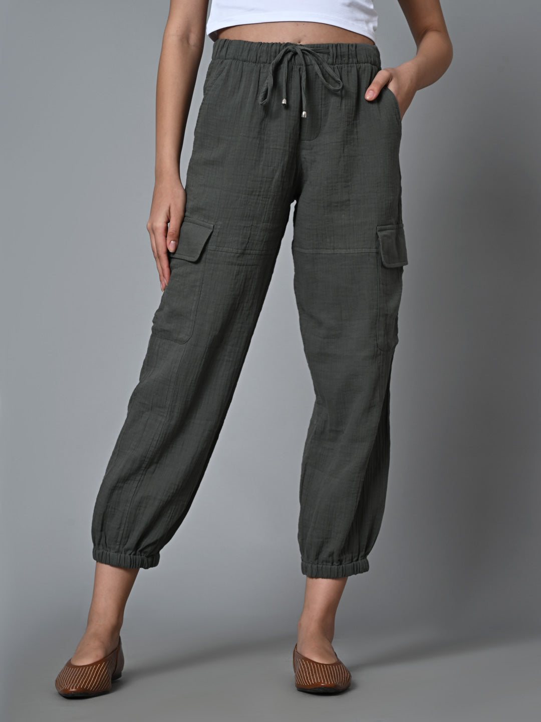 Women's Grey Cotton Jogger Pant