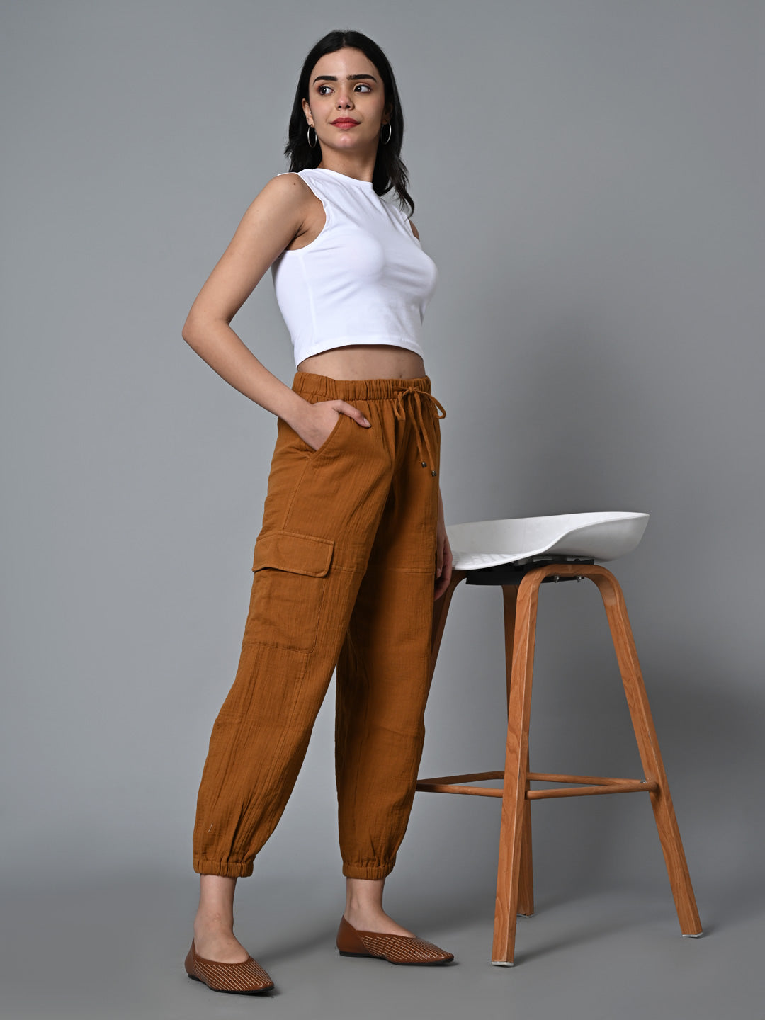 Women's Mustard Cotton Jogger Pant