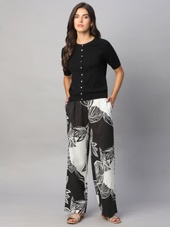 Women’s Cotton Regular Fit Pant White Black